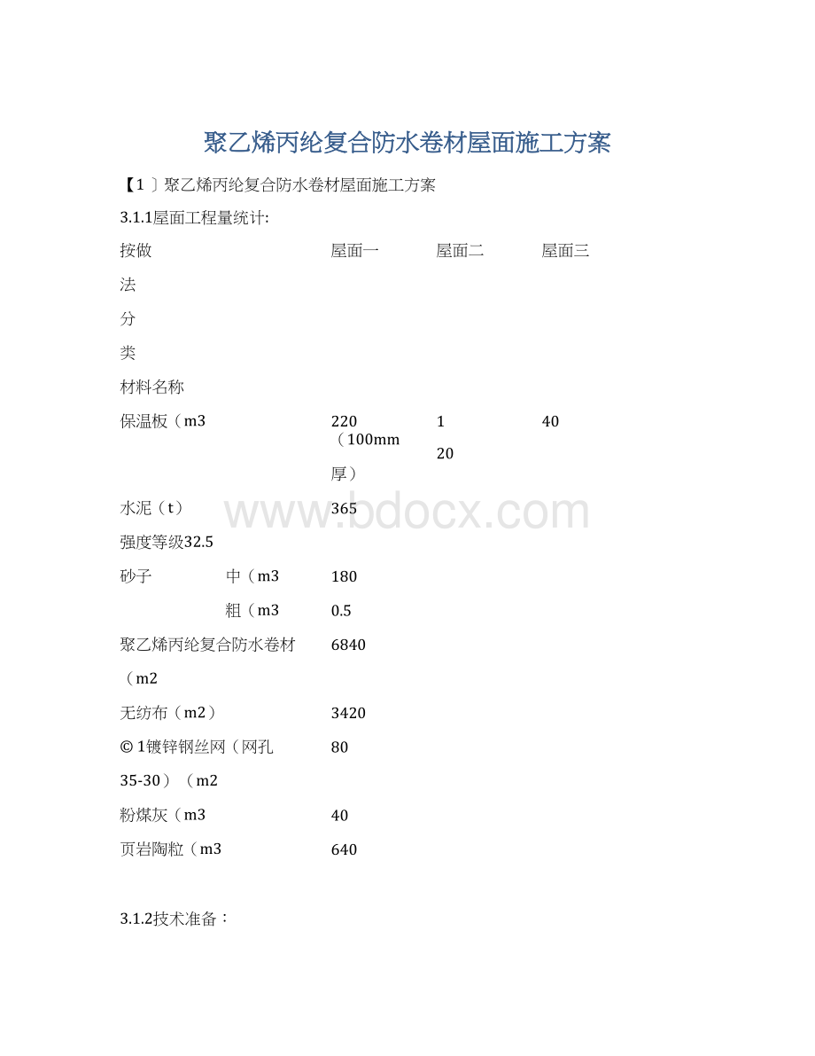 聚乙烯丙纶复合防水卷材屋面施工方案文档格式.docx_第1页