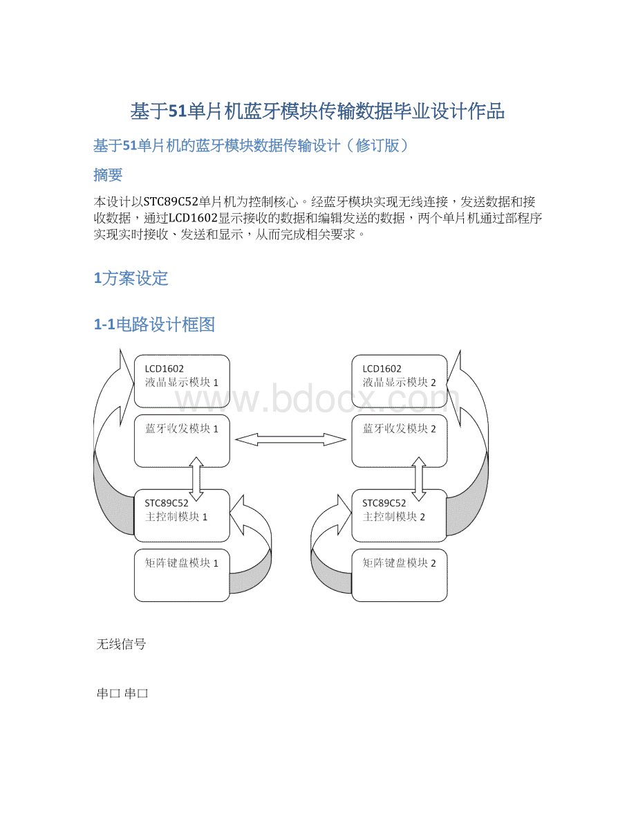 基于51单片机蓝牙模块传输数据毕业设计作品Word文档下载推荐.docx_第1页