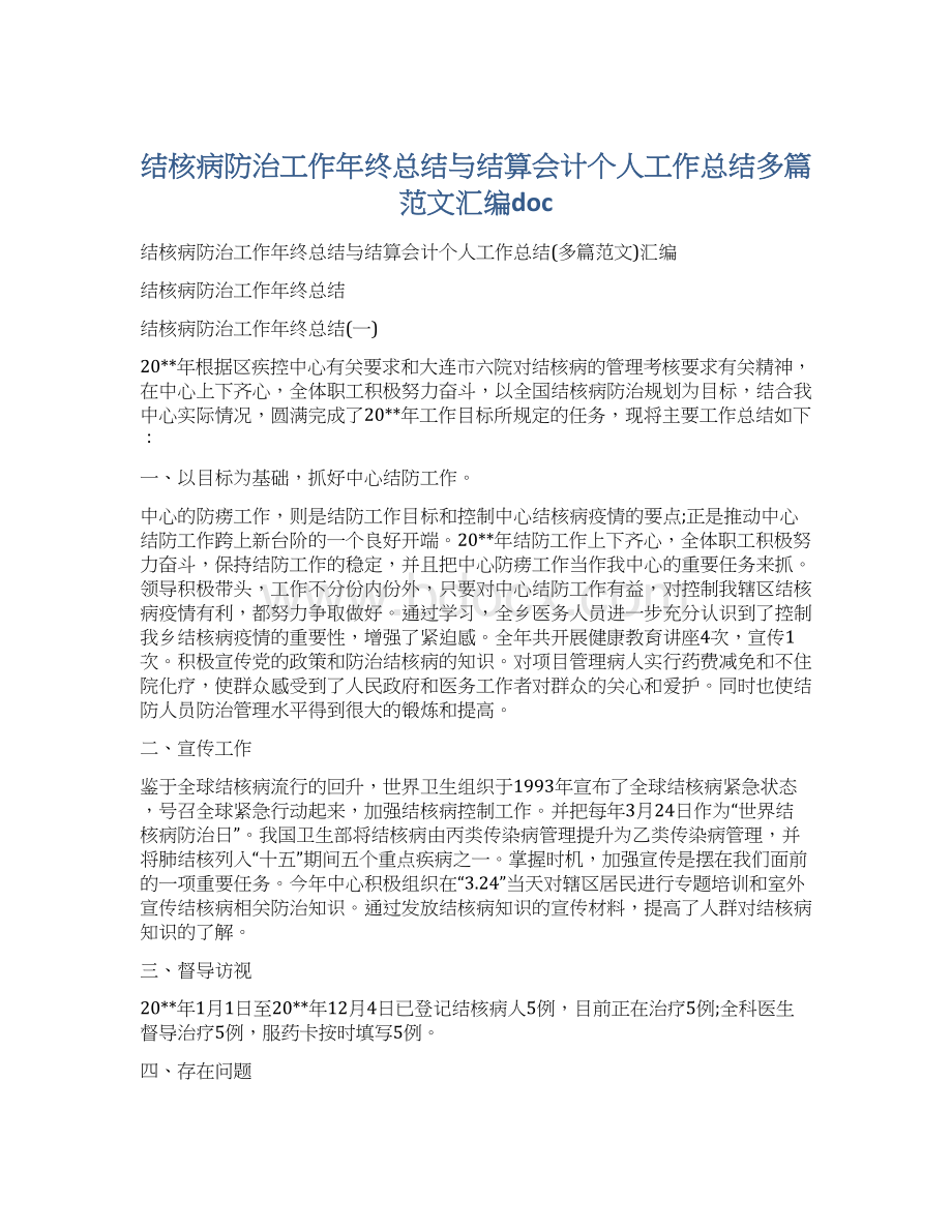 结核病防治工作年终总结与结算会计个人工作总结多篇范文汇编doc.docx