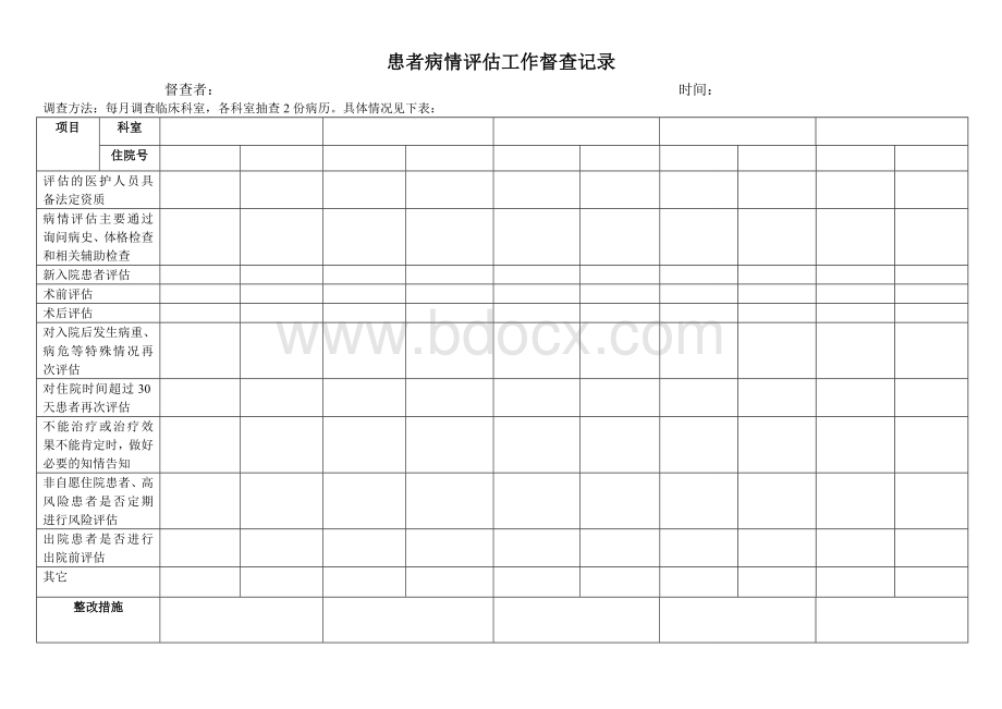 患者病情评估督查表_精品文档文档格式.doc