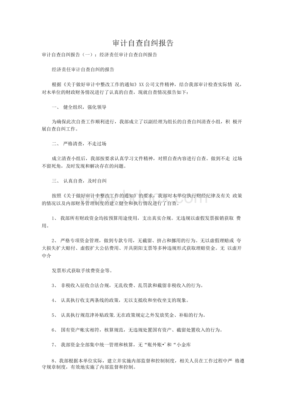 审计自查自纠报告Word文档格式.docx