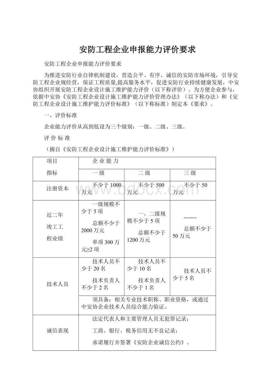 安防工程企业申报能力评价要求Word下载.docx