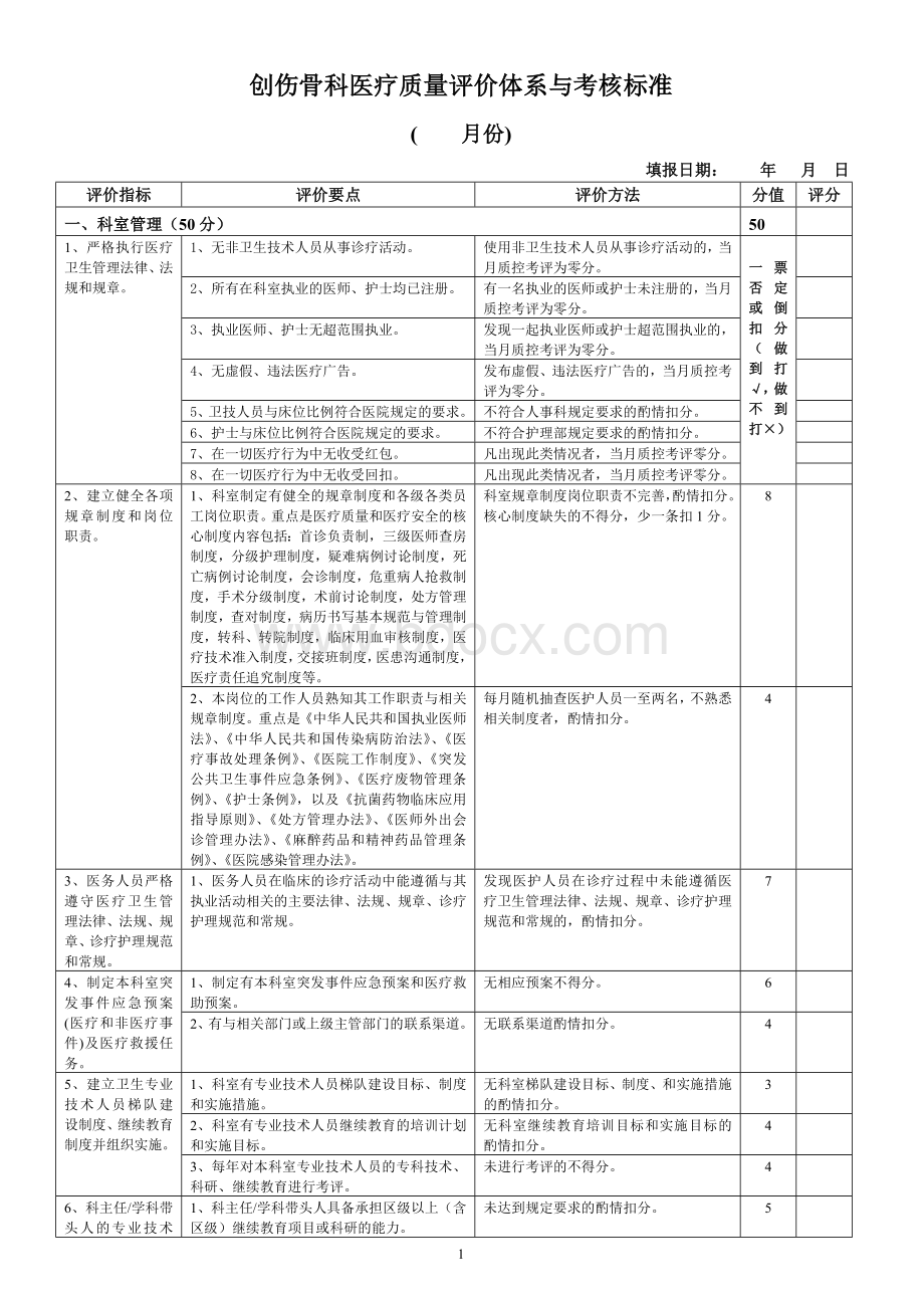 创伤骨科医疗质量评价体系与考核标准_精品文档Word文档格式.doc