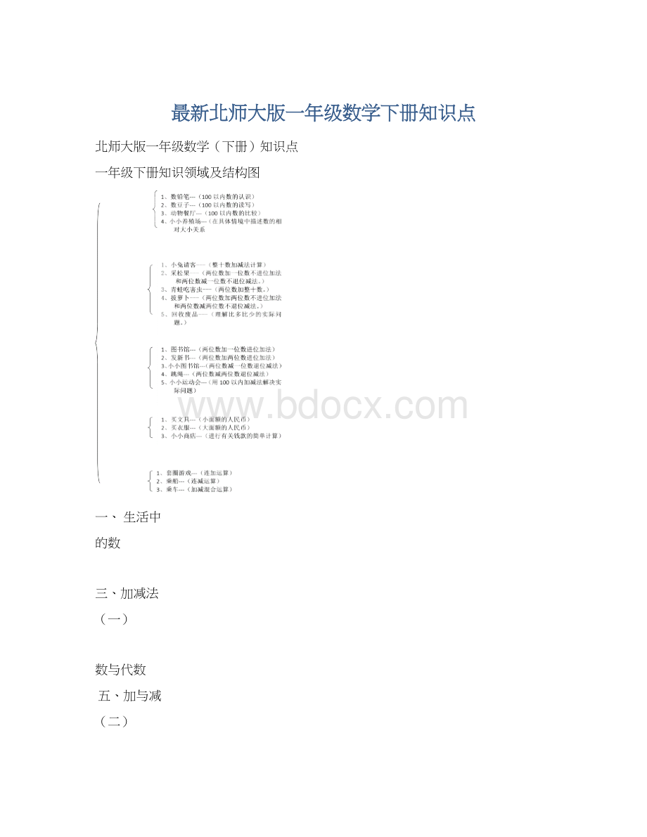 最新北师大版一年级数学下册知识点Word文档格式.docx