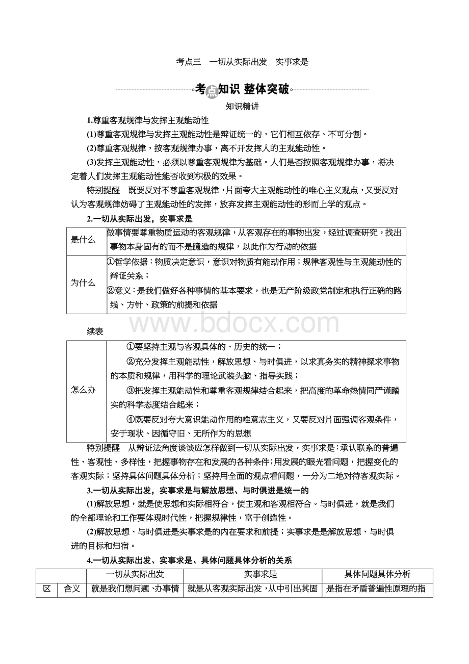 高三政治一轮复习人教A版考点三一切从实际出发实事求是教案.doc_第1页