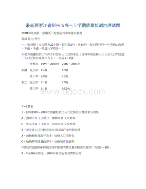 最新届浙江省绍兴市高三上学期质量检测地理试题Word文件下载.docx