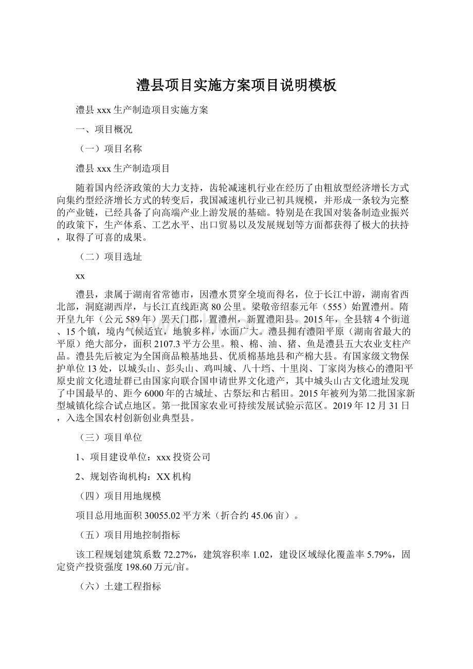 澧县项目实施方案项目说明模板Word文件下载.docx