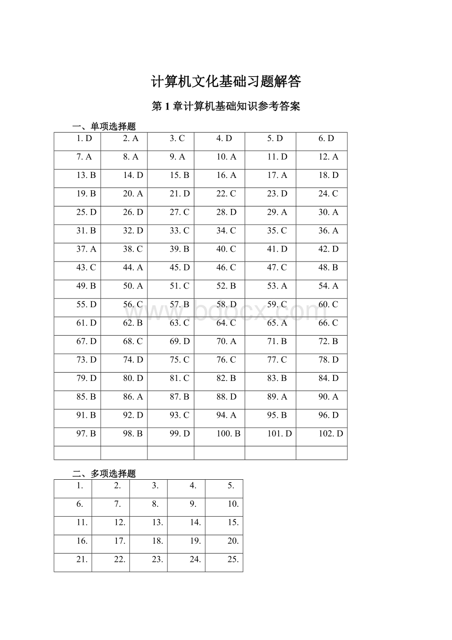 计算机文化基础习题解答Word下载.docx