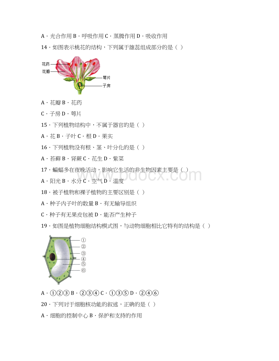 福建省宁德市学年七年级上学期期末生物试题Word文档下载推荐.docx_第3页