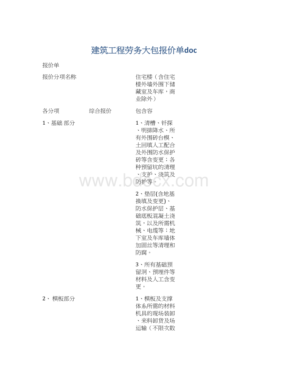 建筑工程劳务大包报价单doc.docx_第1页