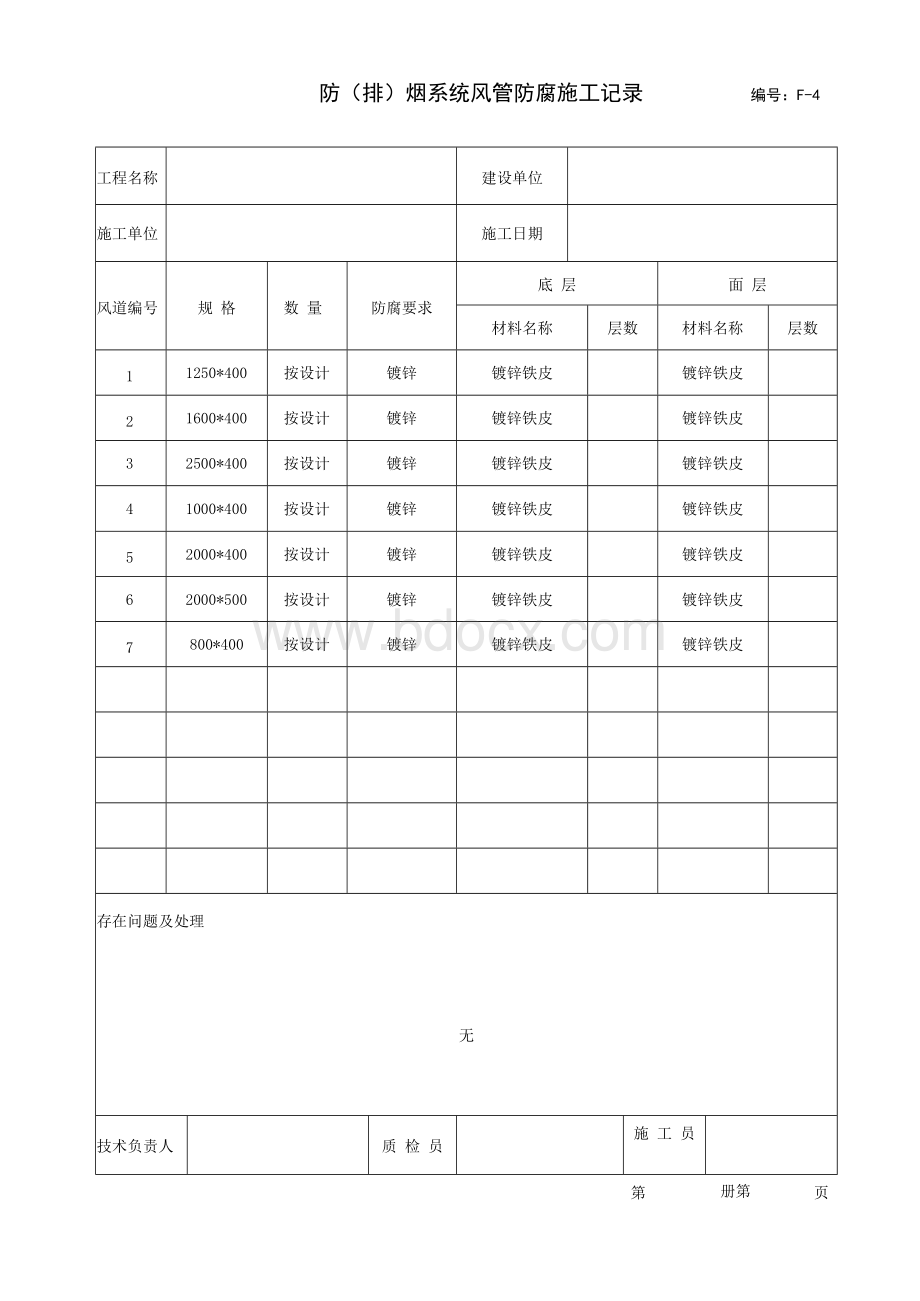 防(排)烟系统风管防腐施工记录Word格式文档下载.docx