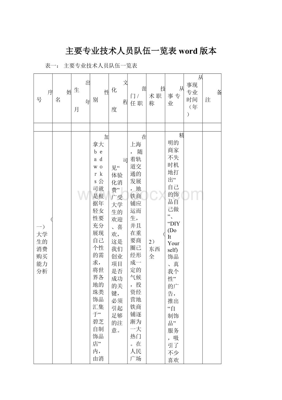 主要专业技术人员队伍一览表word版本文档格式.docx