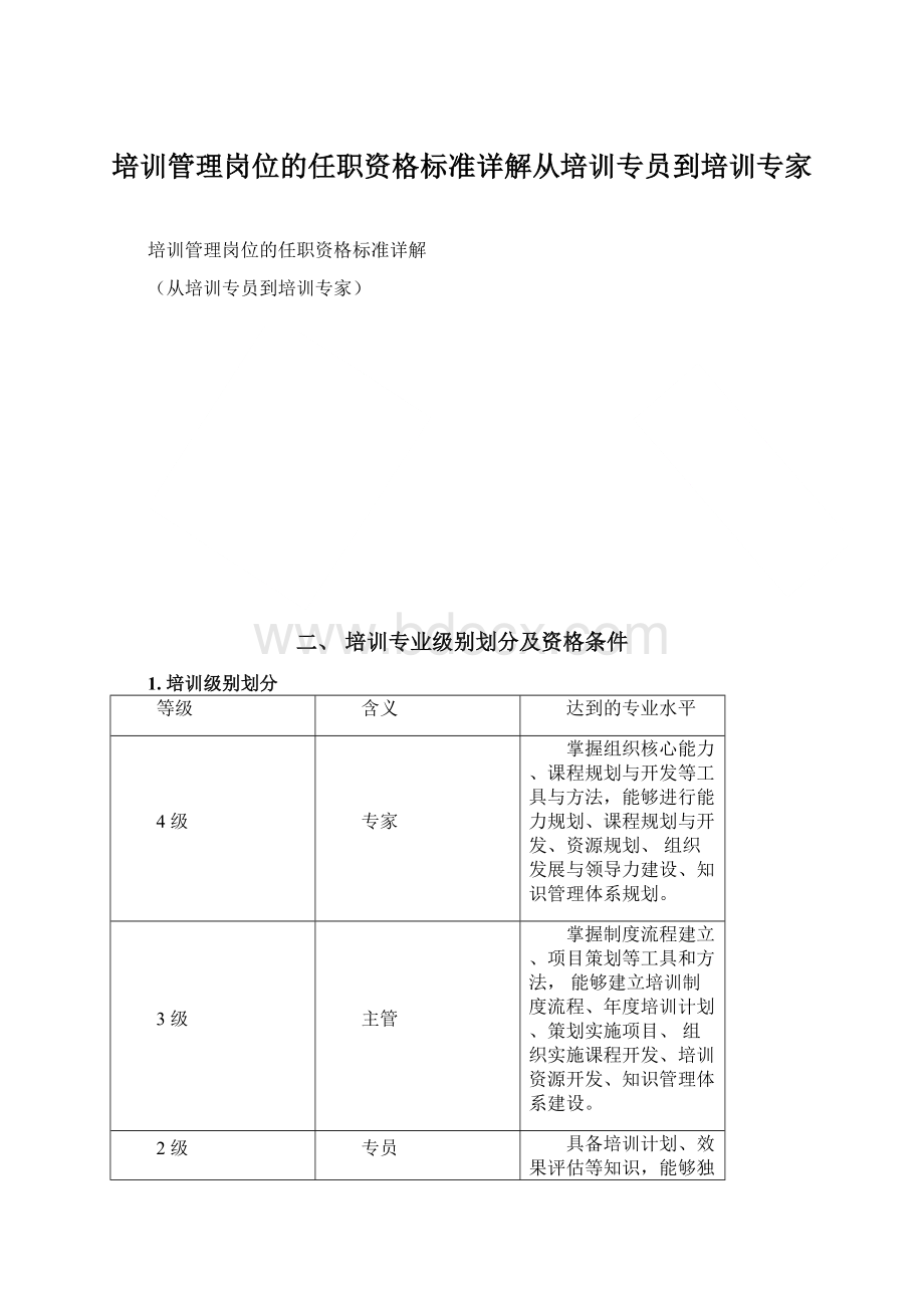 培训管理岗位的任职资格标准详解从培训专员到培训专家Word格式文档下载.docx