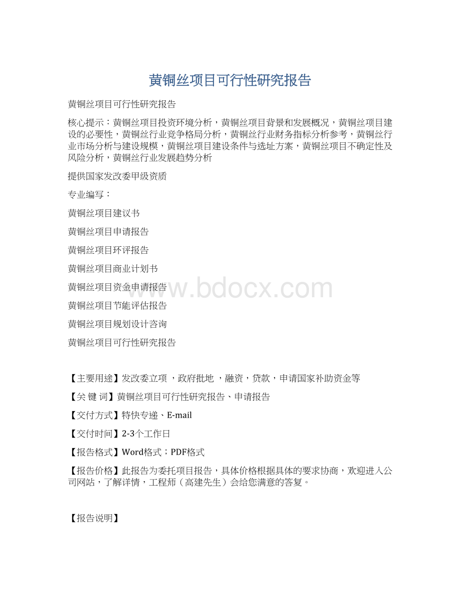 黄铜丝项目可行性研究报告Word格式文档下载.docx_第1页