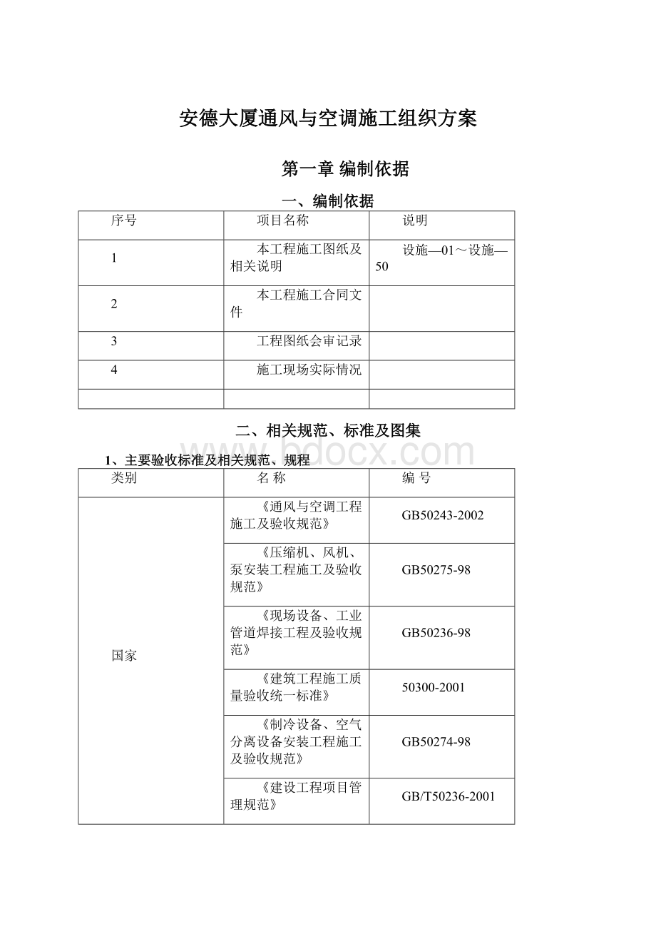 安德大厦通风与空调施工组织方案Word文档下载推荐.docx_第1页