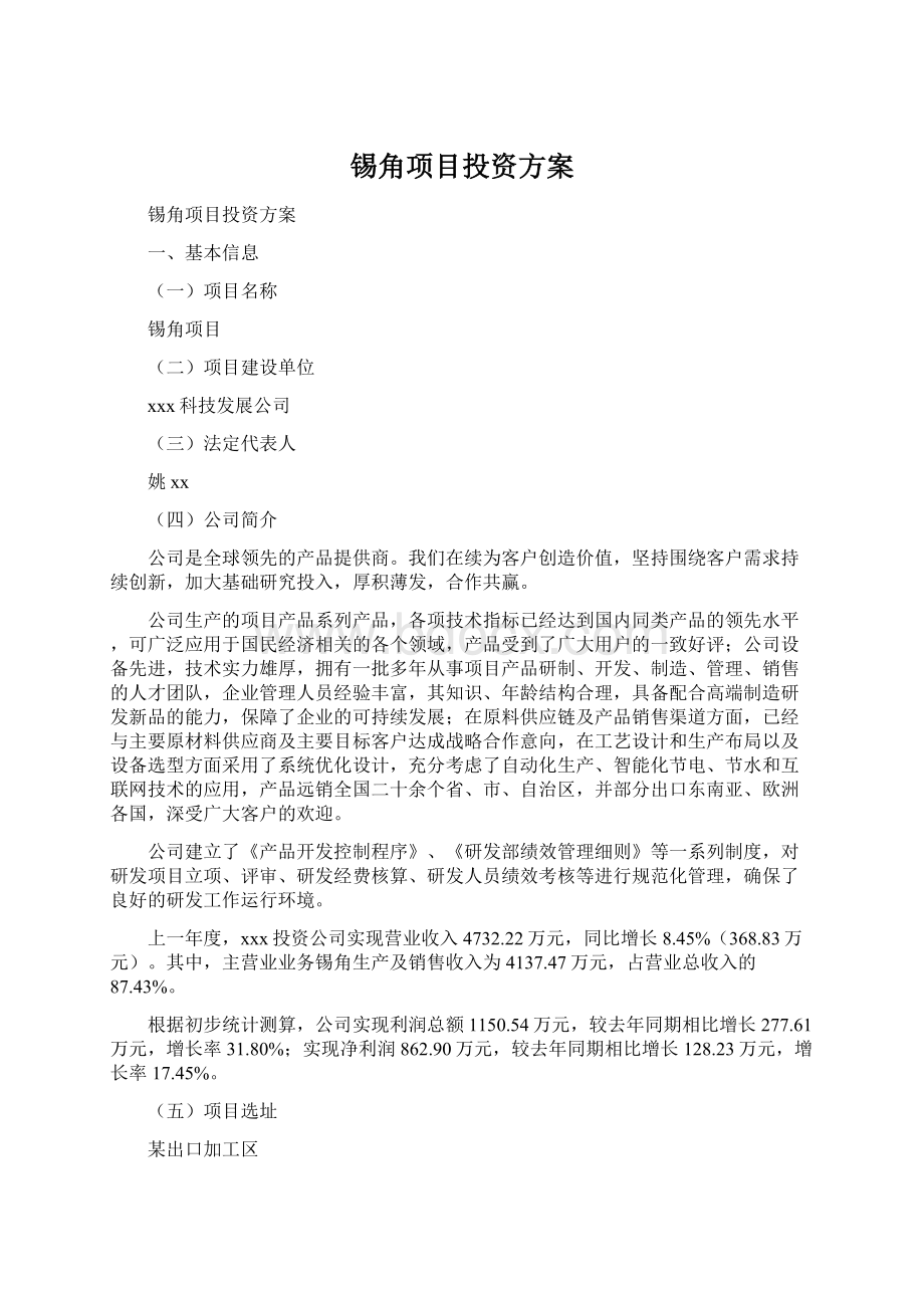 锡角项目投资方案Word文档下载推荐.docx