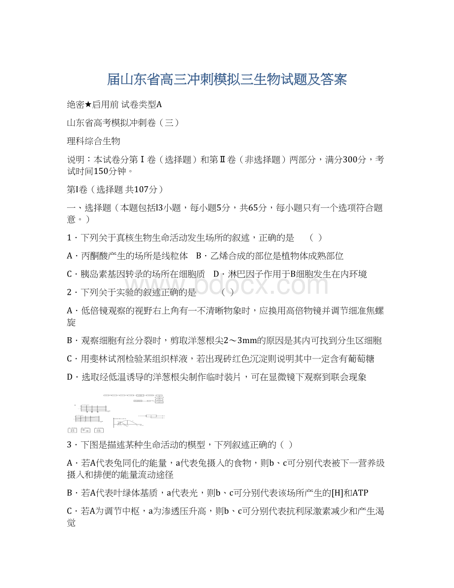 届山东省高三冲刺模拟三生物试题及答案.docx_第1页