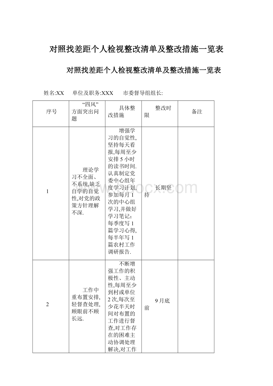 对照找差距个人检视整改清单及整改措施一览表.docx_第1页