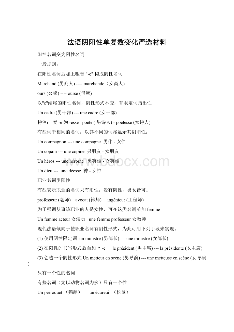 法语阴阳性单复数变化严选材料.docx_第1页