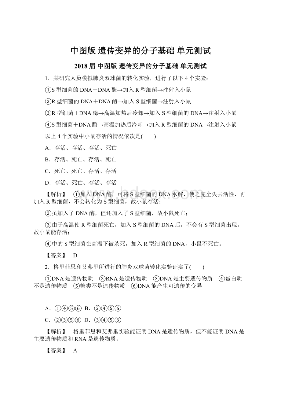 中图版 遗传变异的分子基础 单元测试文档格式.docx_第1页