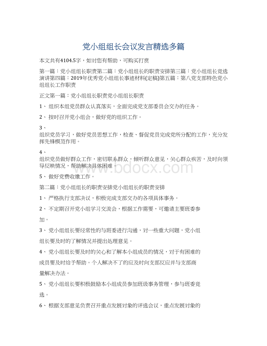 党小组组长会议发言精选多篇Word格式文档下载.docx