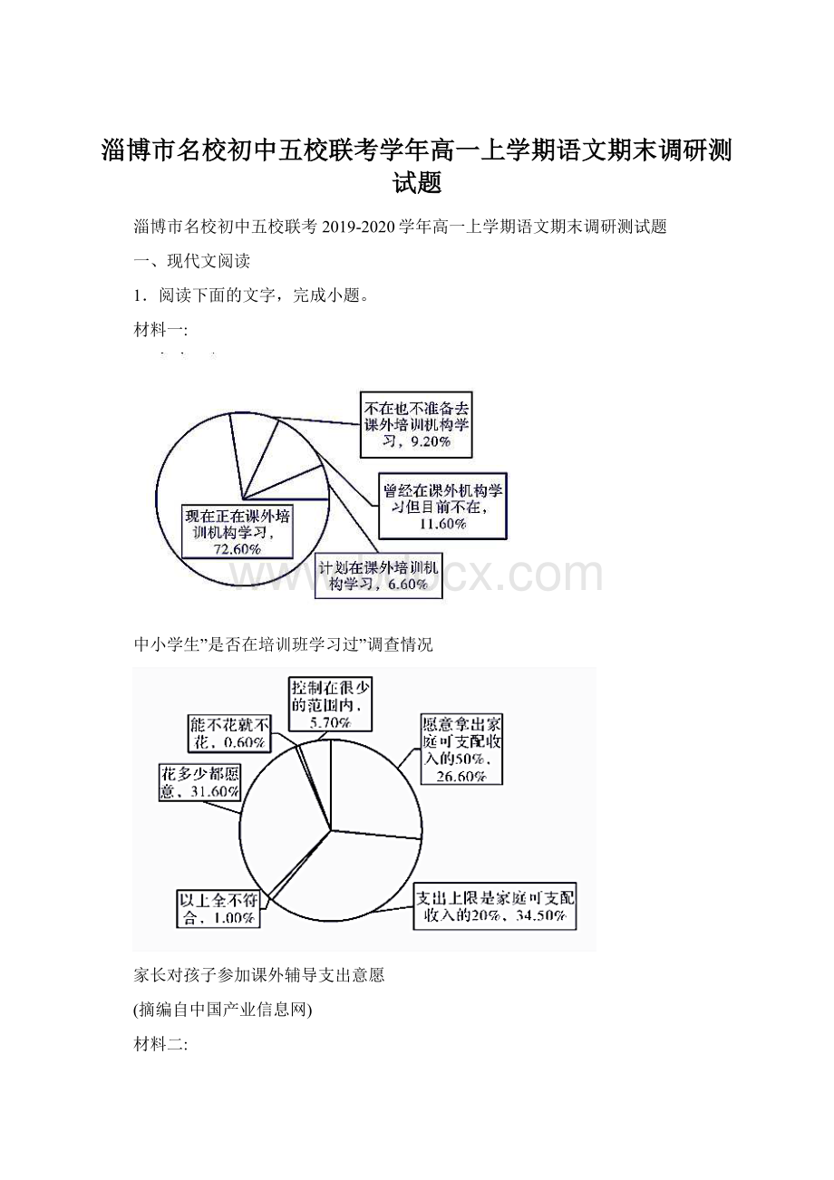 淄博市名校初中五校联考学年高一上学期语文期末调研测试题.docx