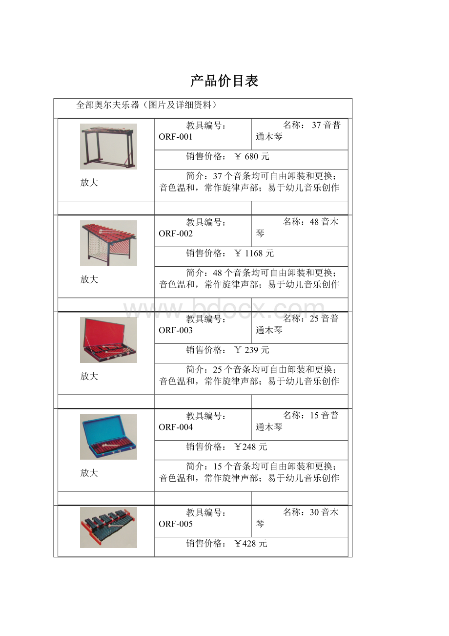 产品价目表Word文档下载推荐.docx_第1页