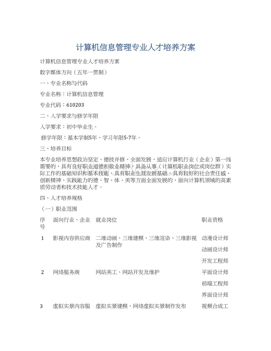 计算机信息管理专业人才培养方案.docx