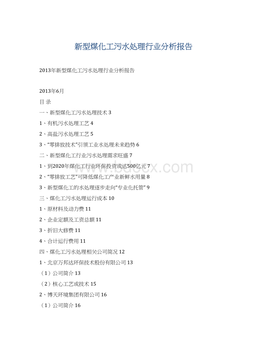 新型煤化工污水处理行业分析报告Word文档下载推荐.docx