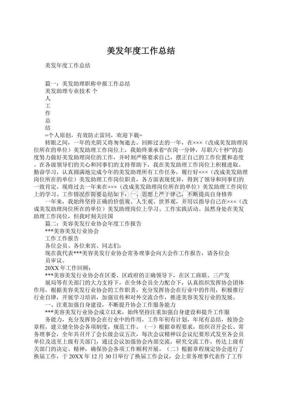 美发年度工作总结Word文档格式.docx