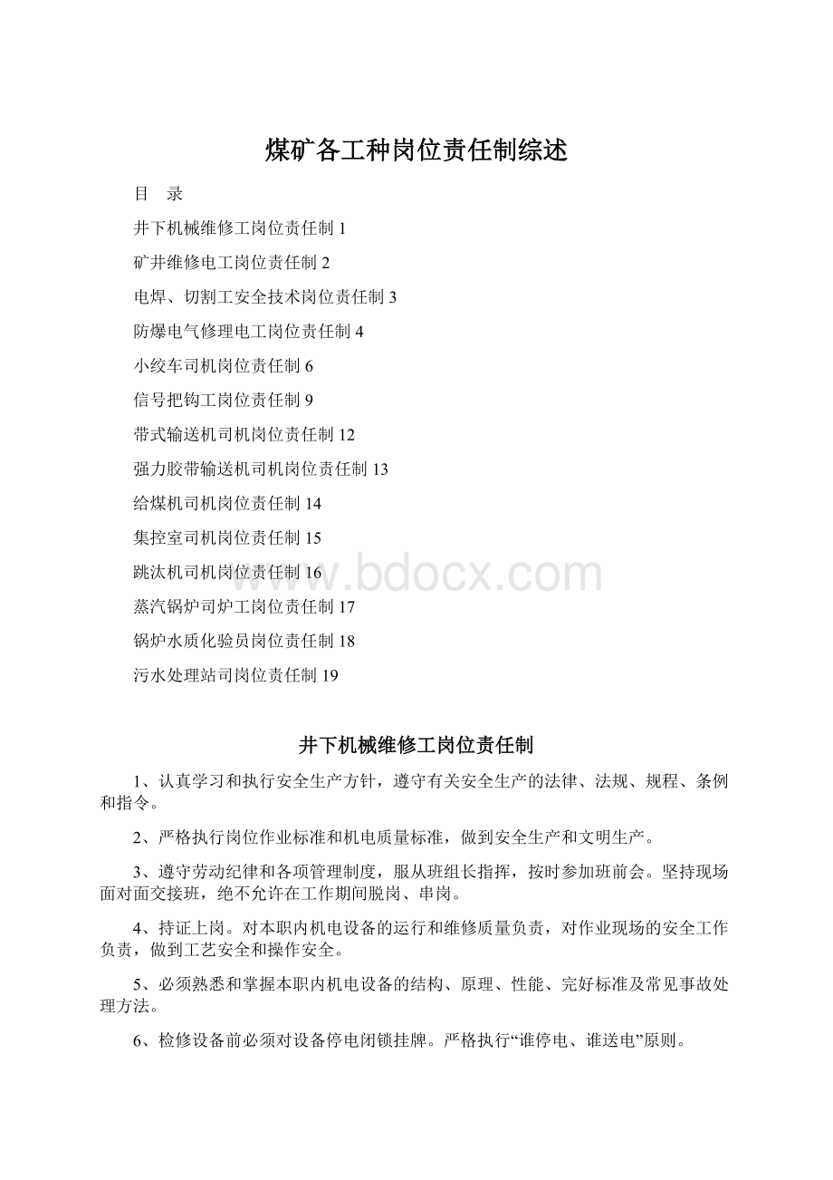 煤矿各工种岗位责任制综述Word格式.docx_第1页