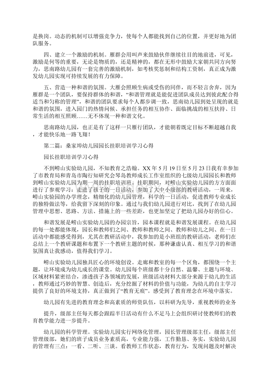 幼儿园挂职学习心得精选多篇与幼儿园指导教师的评语合集Word文档下载推荐.docx_第2页