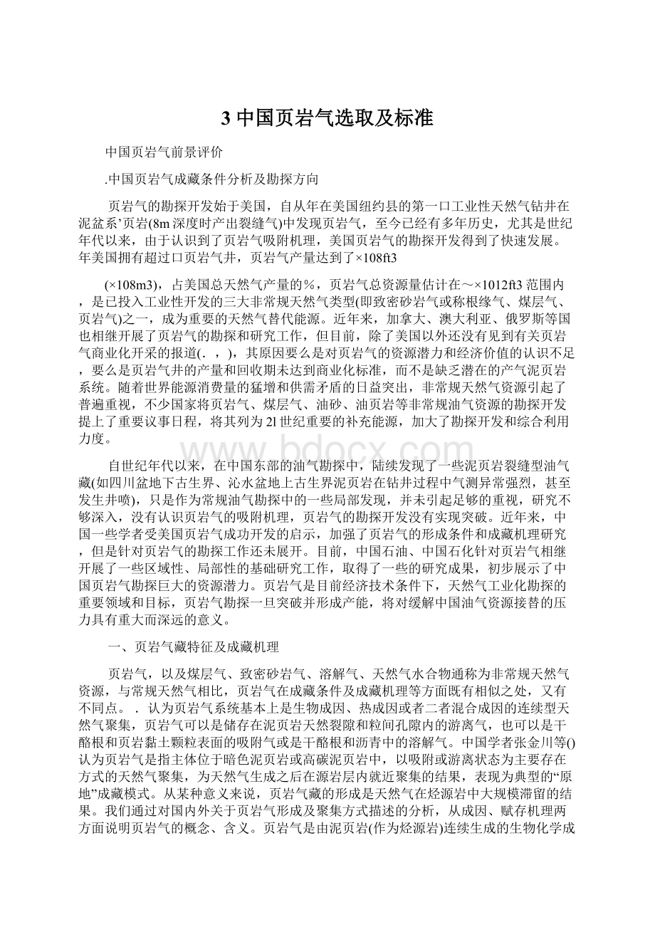 3中国页岩气选取及标准Word下载.docx