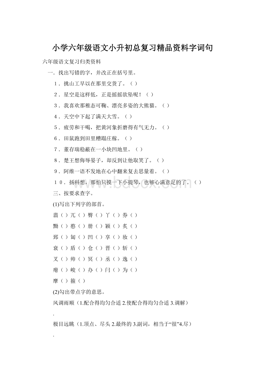 小学六年级语文小升初总复习精品资料字词句Word文件下载.docx