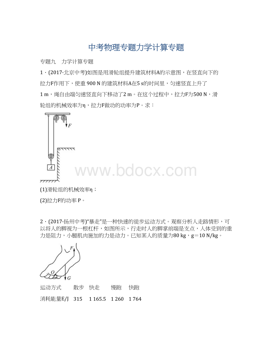 中考物理专题力学计算专题.docx