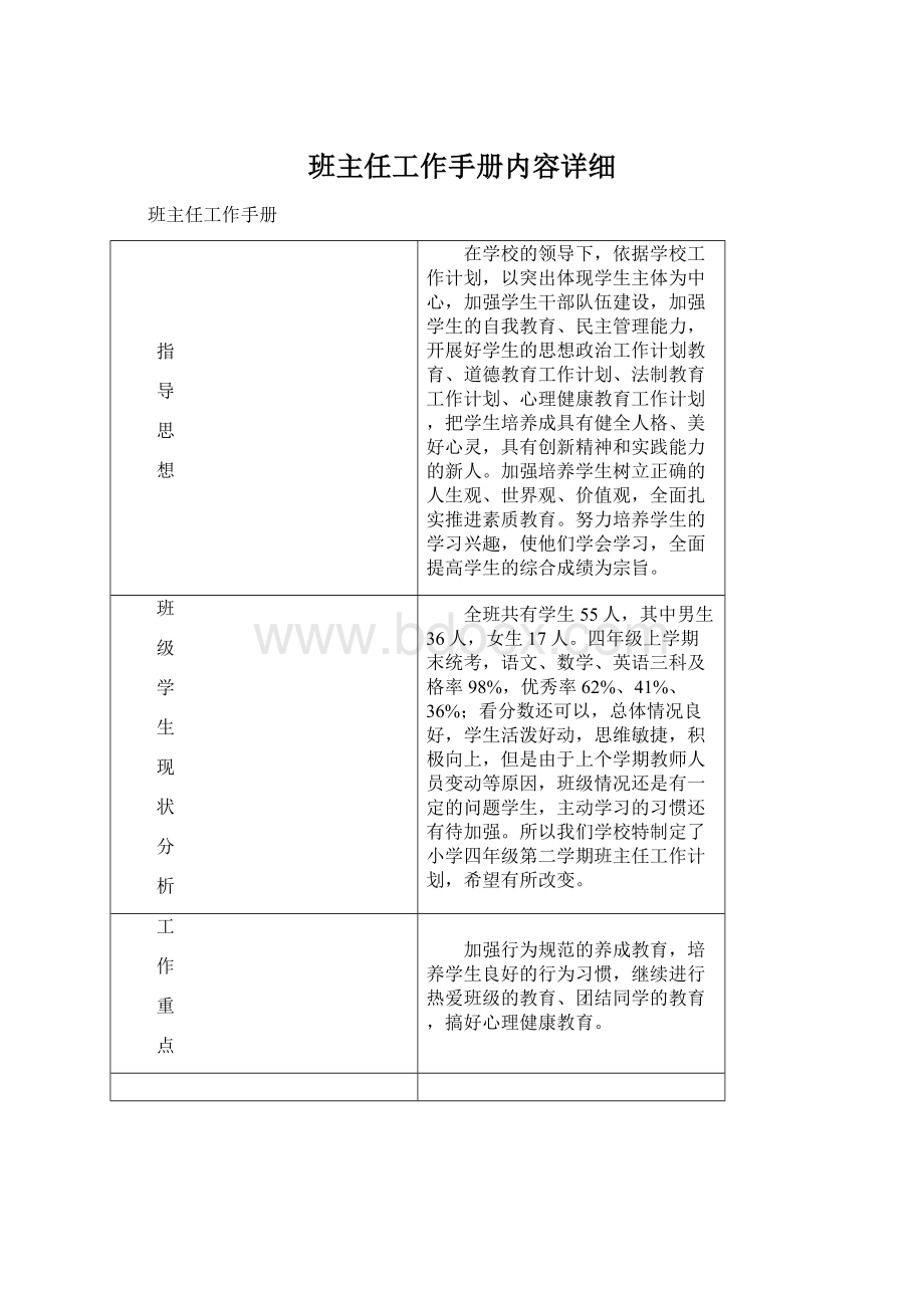 班主任工作手册内容详细Word文档格式.docx