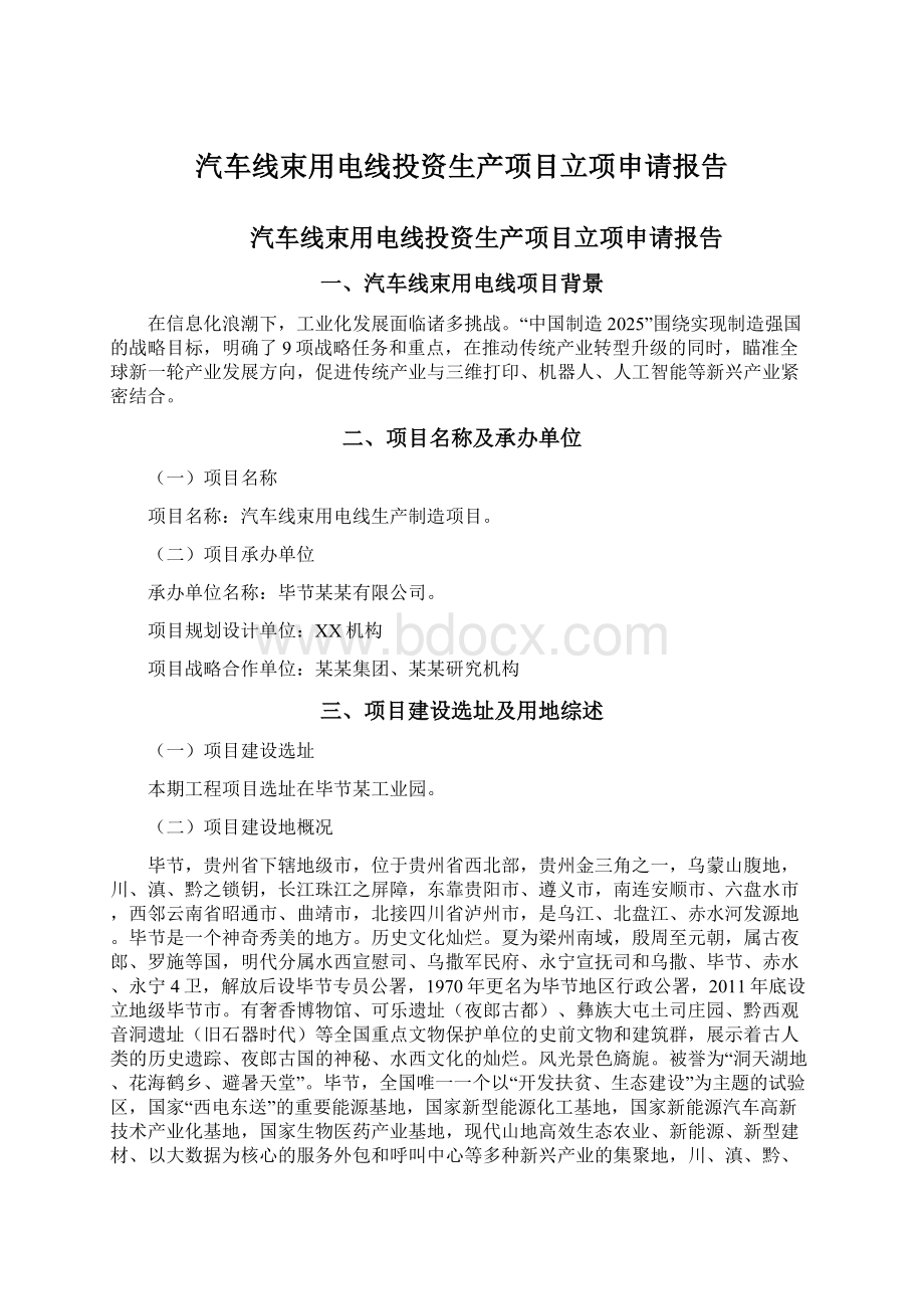 汽车线束用电线投资生产项目立项申请报告.docx