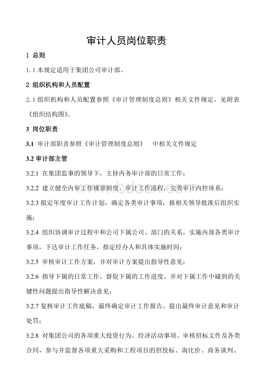 XX集团审计人员岗位职责Word文档格式.doc_第1页