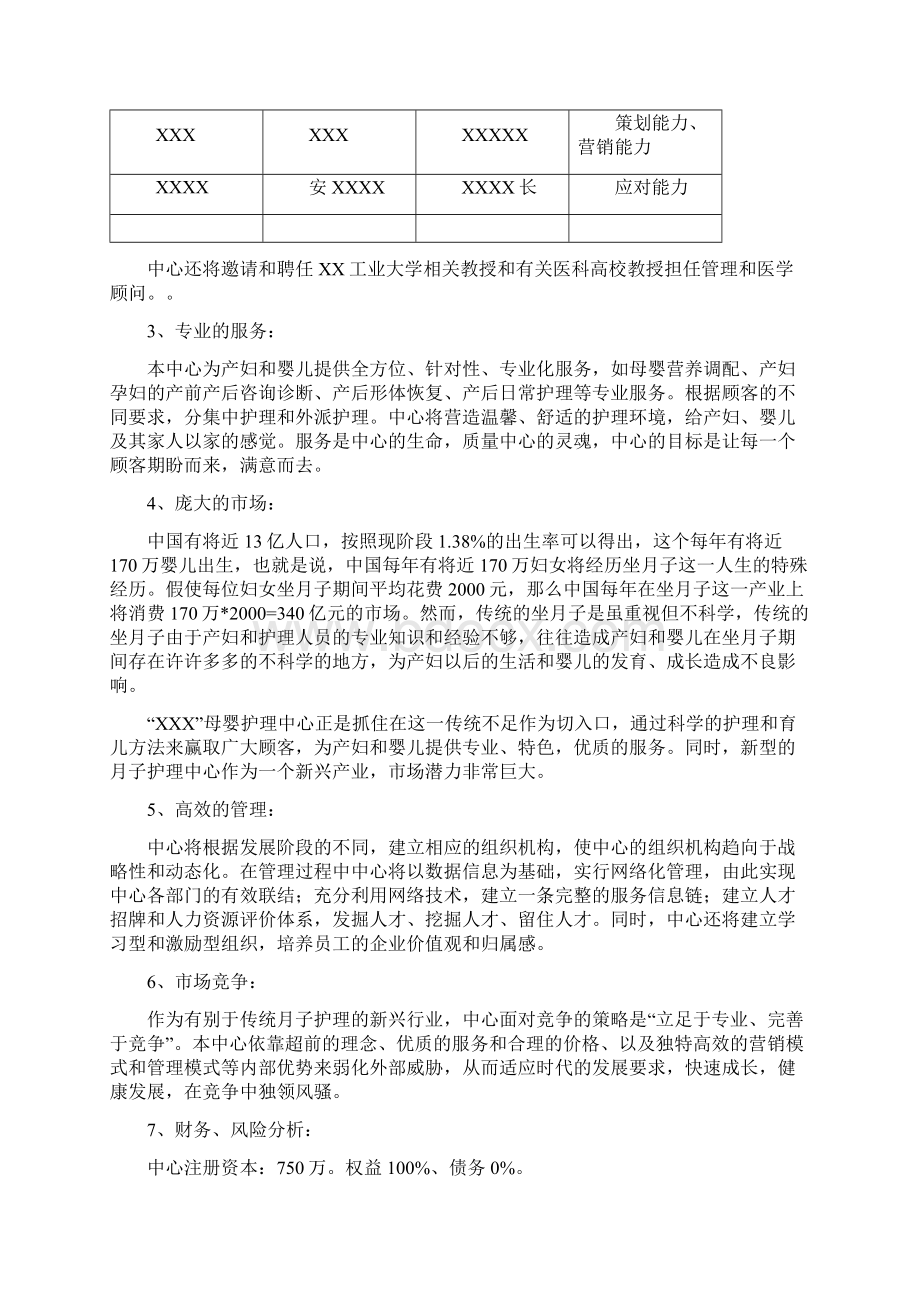 XX母婴护理中心投资经营项目商业计划书.docx_第2页