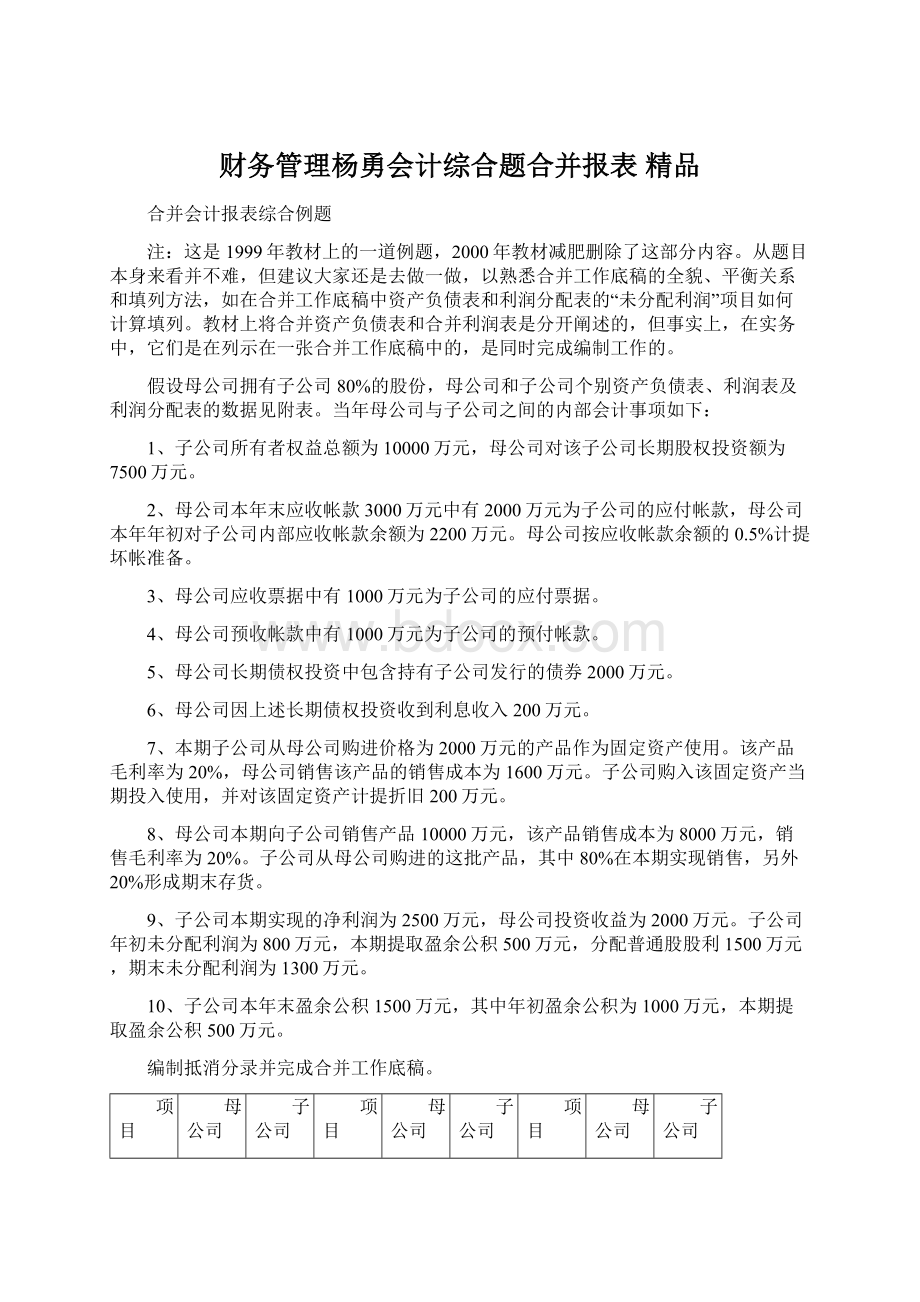 财务管理杨勇会计综合题合并报表 精品Word下载.docx