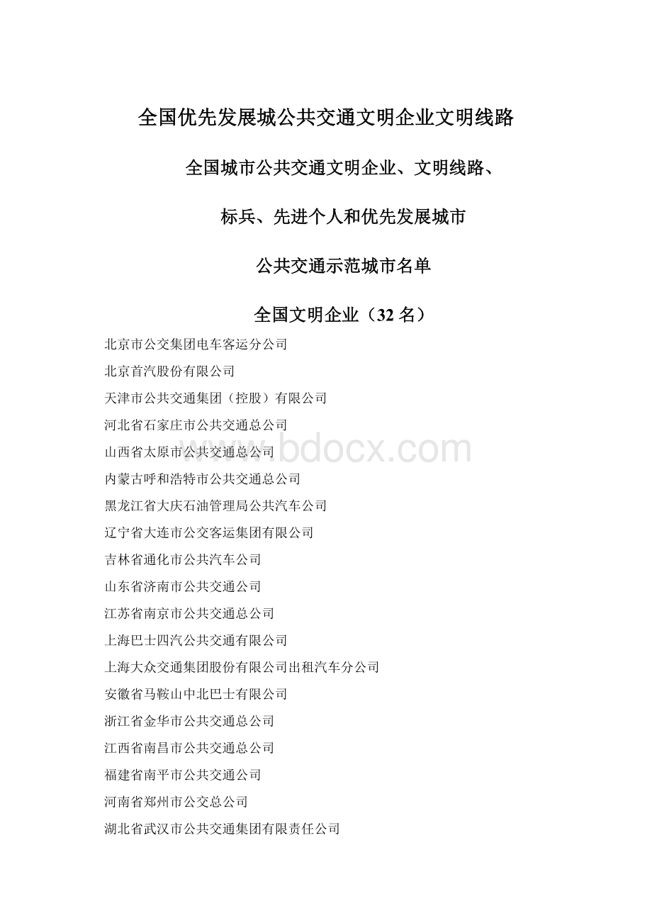 全国优先发展城公共交通文明企业文明线路.docx