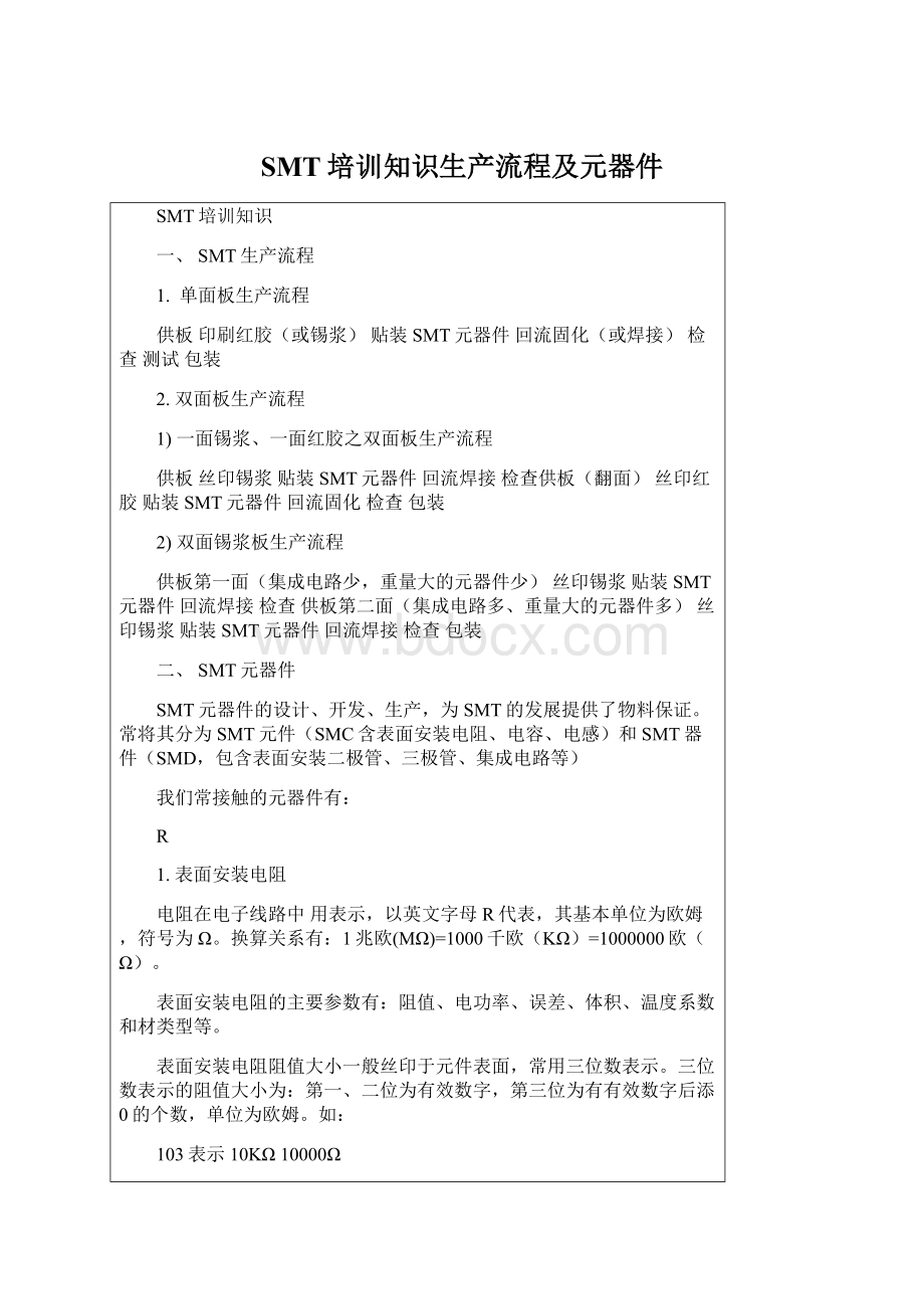 SMT培训知识生产流程及元器件.docx_第1页