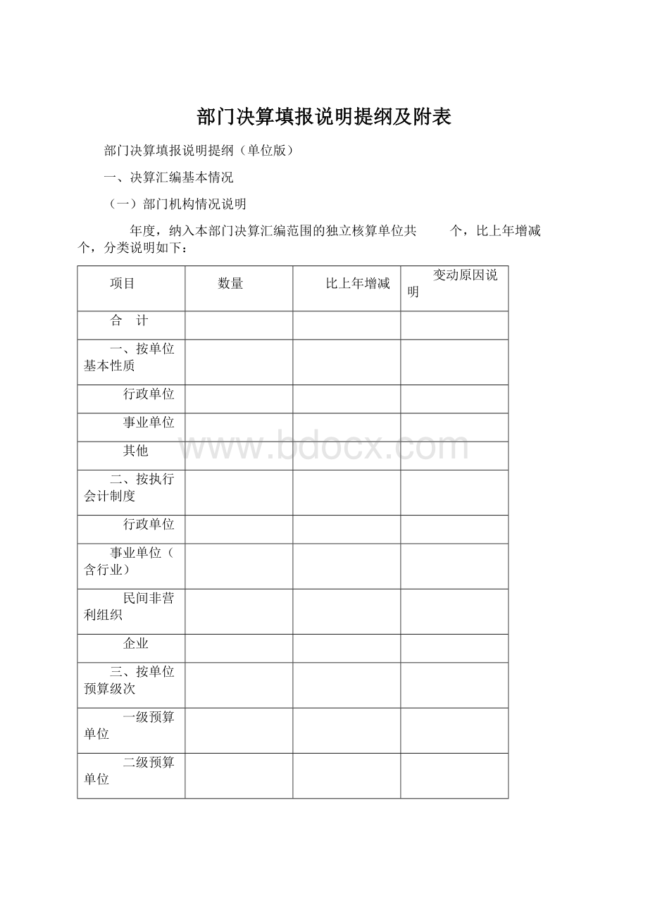 部门决算填报说明提纲及附表Word文件下载.docx