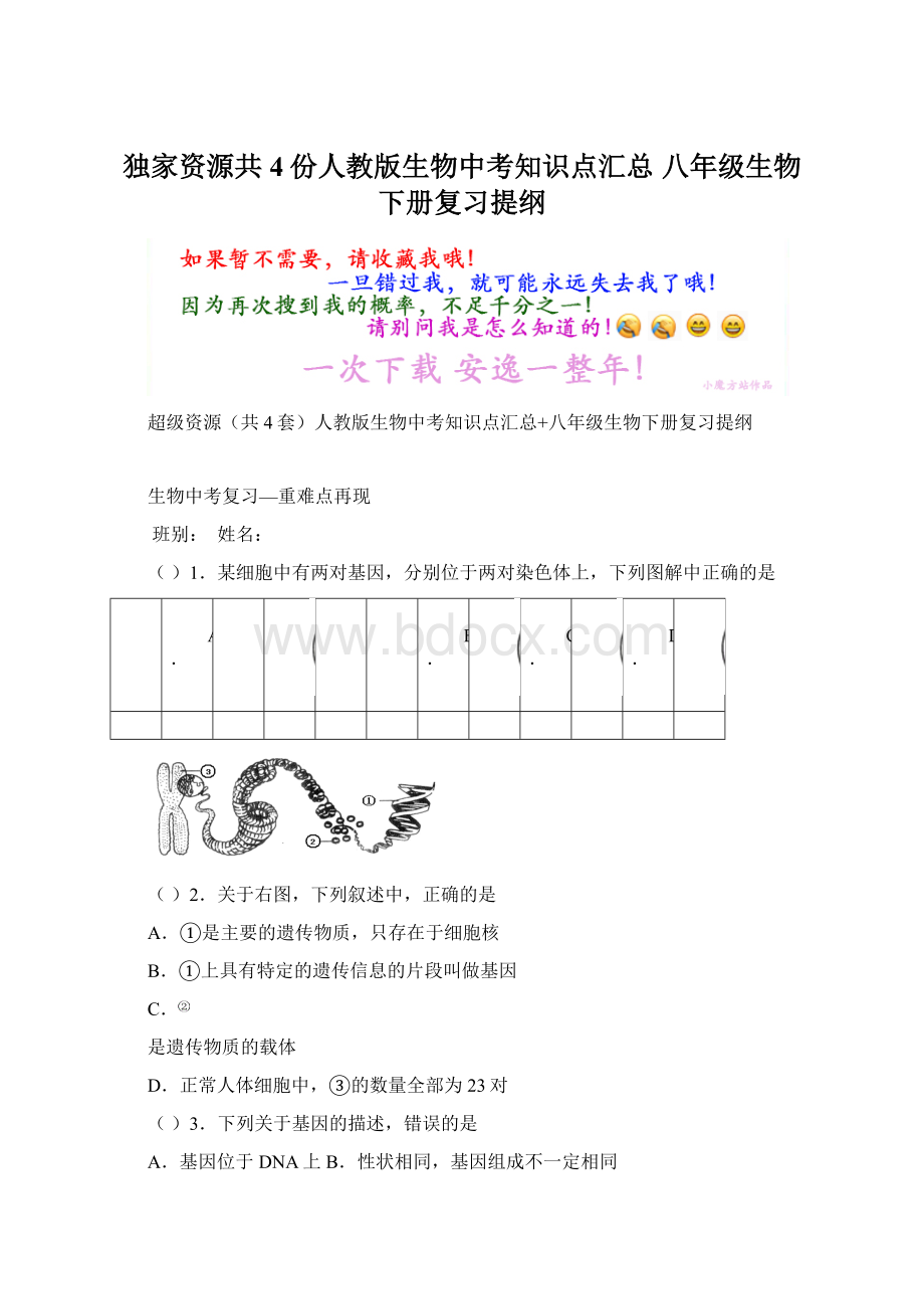 独家资源共4份人教版生物中考知识点汇总 八年级生物下册复习提纲.docx_第1页