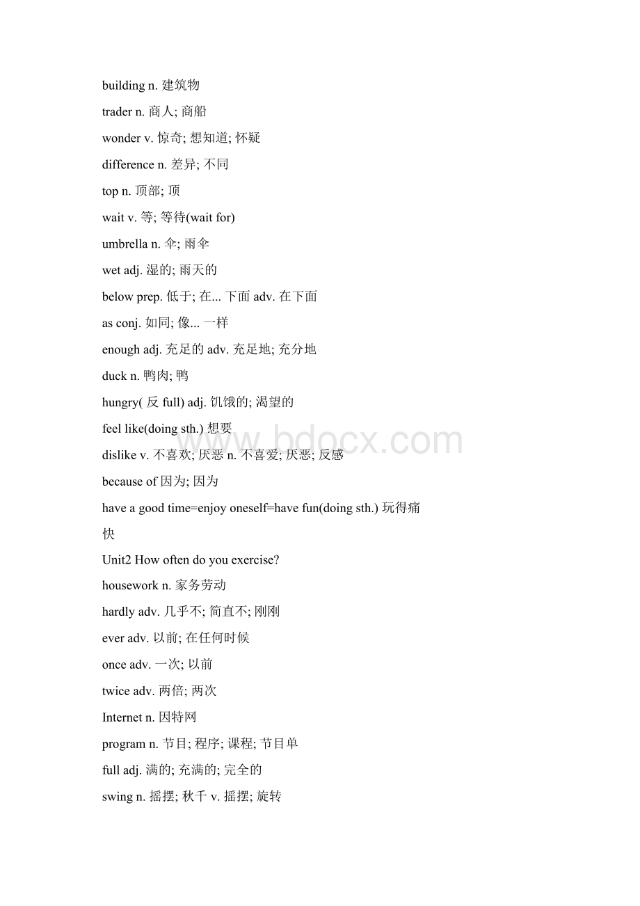 初二上学期英语单词表人教版docWord文件下载.docx_第2页