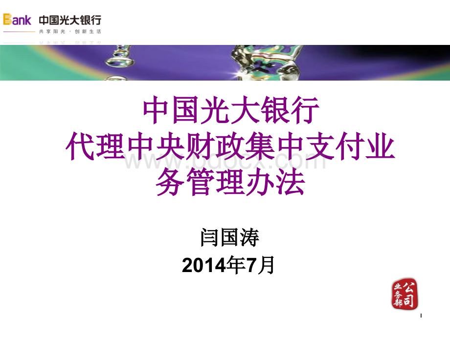 中国光大银行代理中央财政集中支付业务管理办法.ppt_第1页