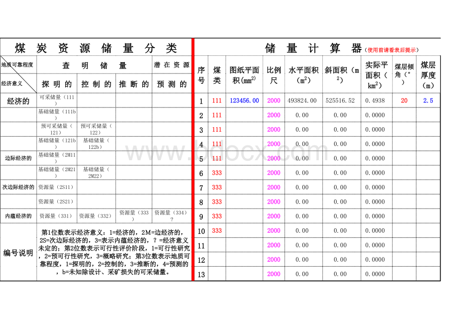 煤炭储量计算表.xls