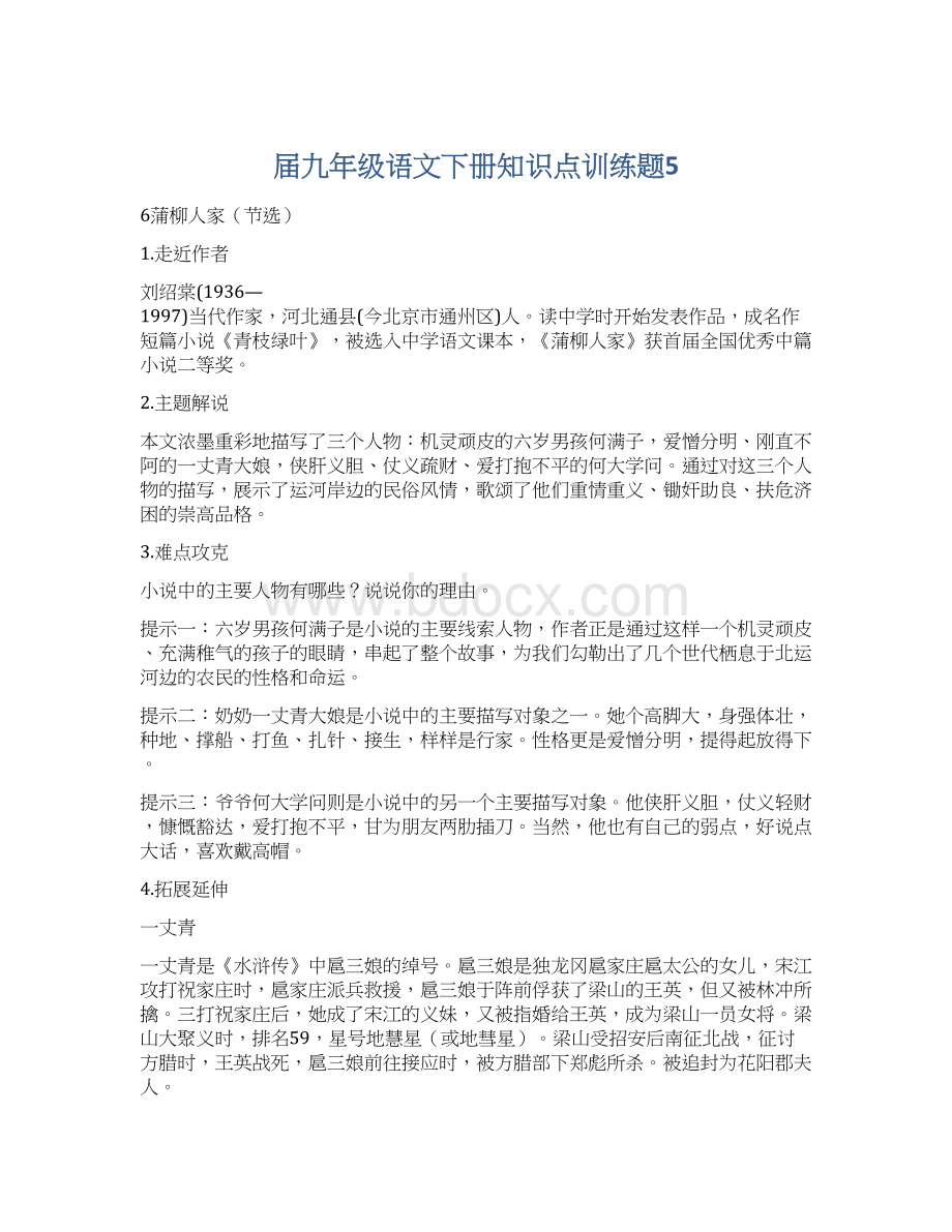 届九年级语文下册知识点训练题5.docx