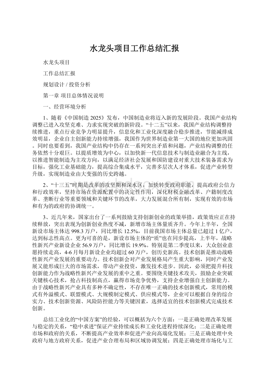 水龙头项目工作总结汇报文档格式.docx_第1页