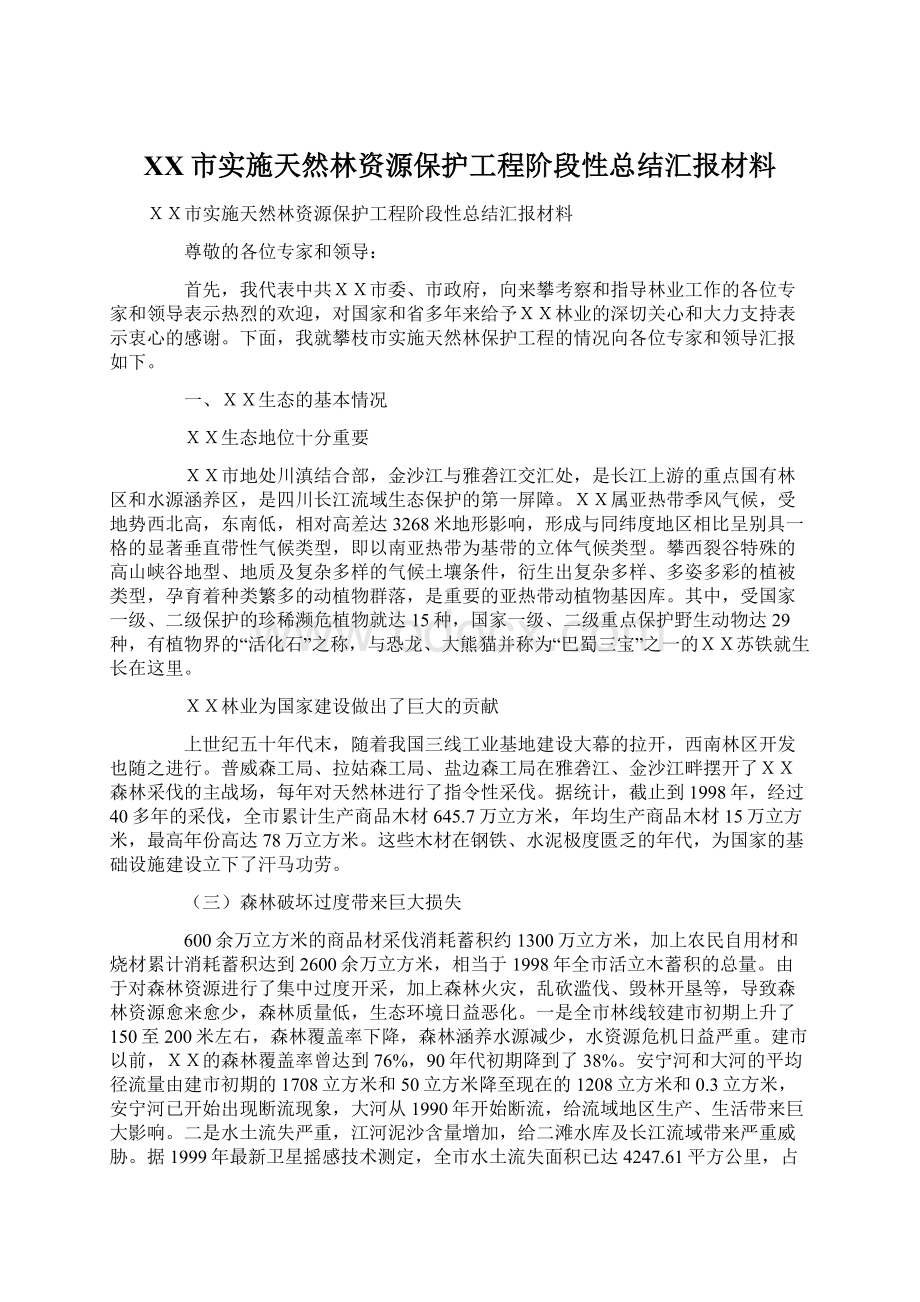 XX市实施天然林资源保护工程阶段性总结汇报材料Word格式文档下载.docx